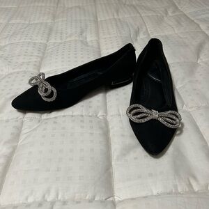 Jones New York Black Flats with Silver Bow